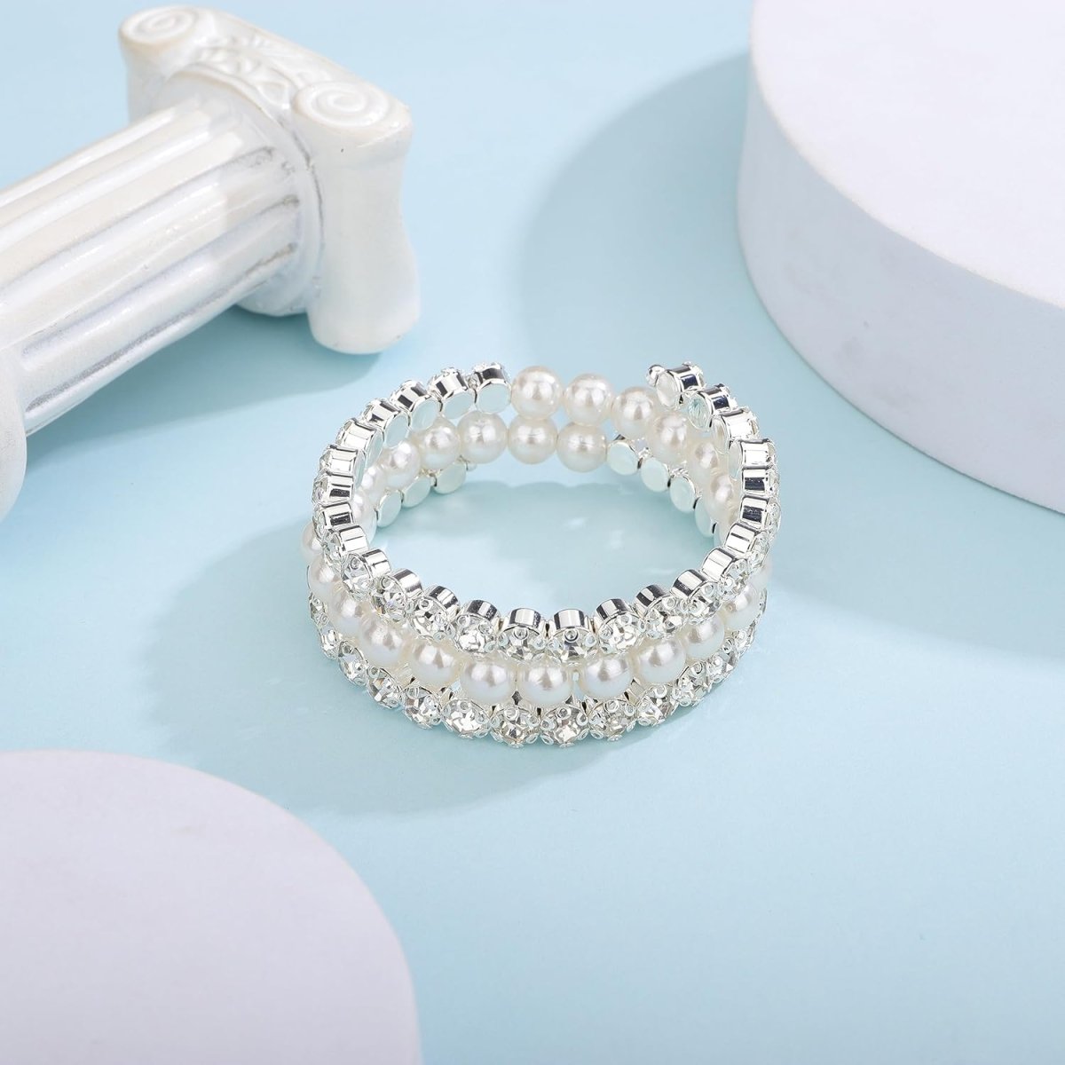 Pearl Rhinestone Stretch Wrap Cuff Bracelets - BOLODOO