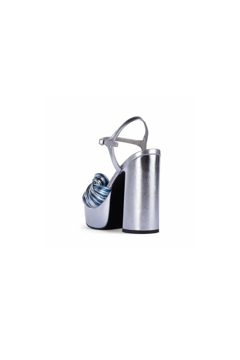 Silver Chunky Knotted Block Heel Platform Sandals