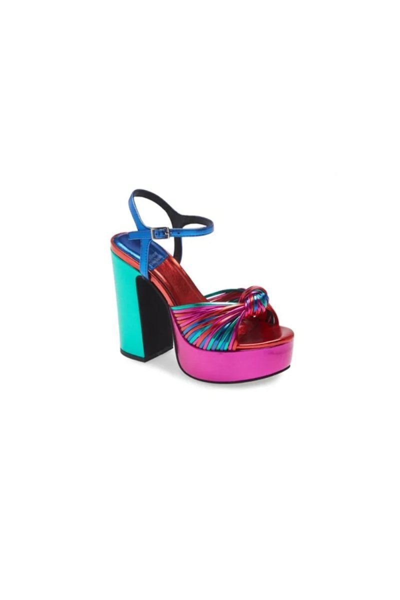 Silver Chunky Knotted Block Heel Platform Sandals - BOLODOO