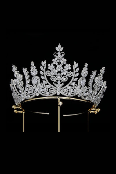 Silver Cubic Zirconia Tall Queen Round Tiara - BOLODOO
