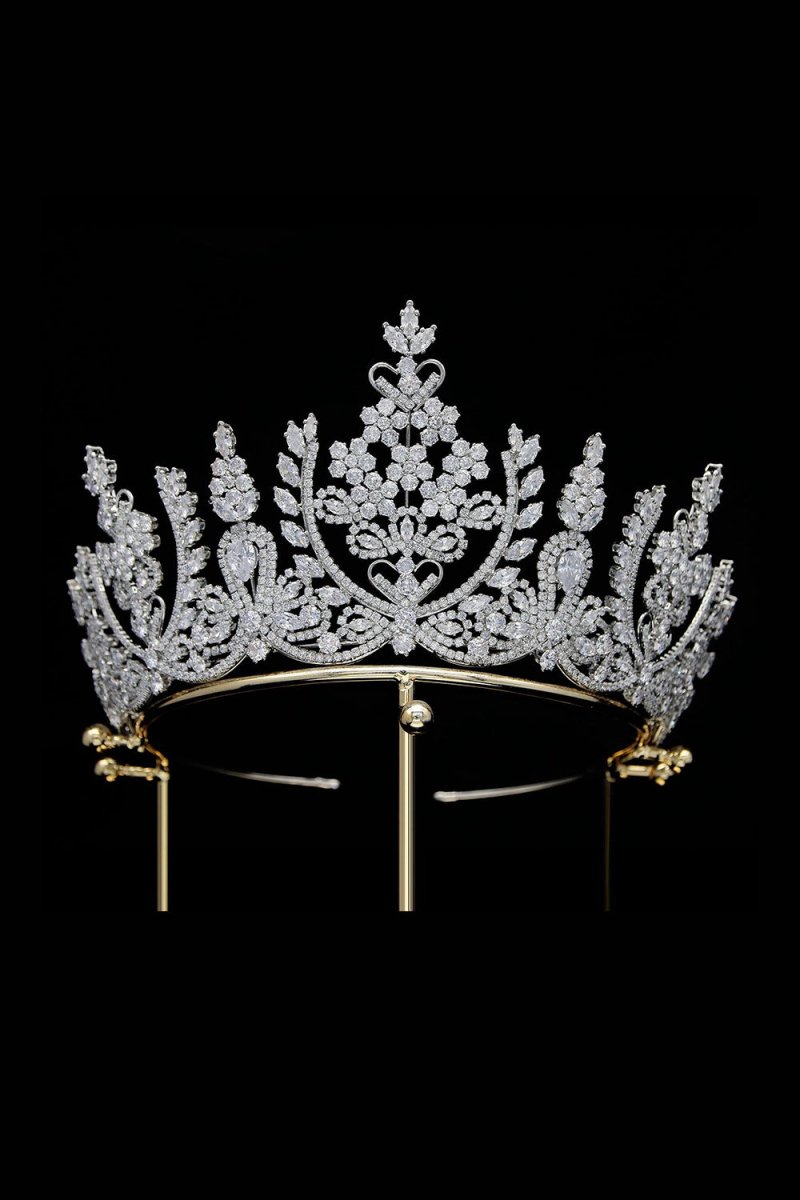 Silver Cubic Zirconia Tall Queen Round Tiara - BOLODOO