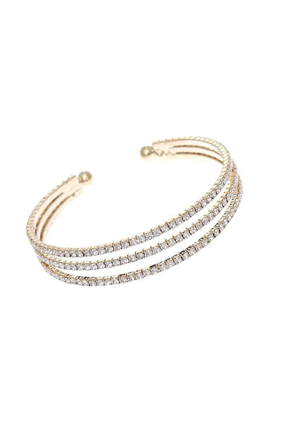 Silver Three Row Rhinestone Open Bracelets - BOLODOO