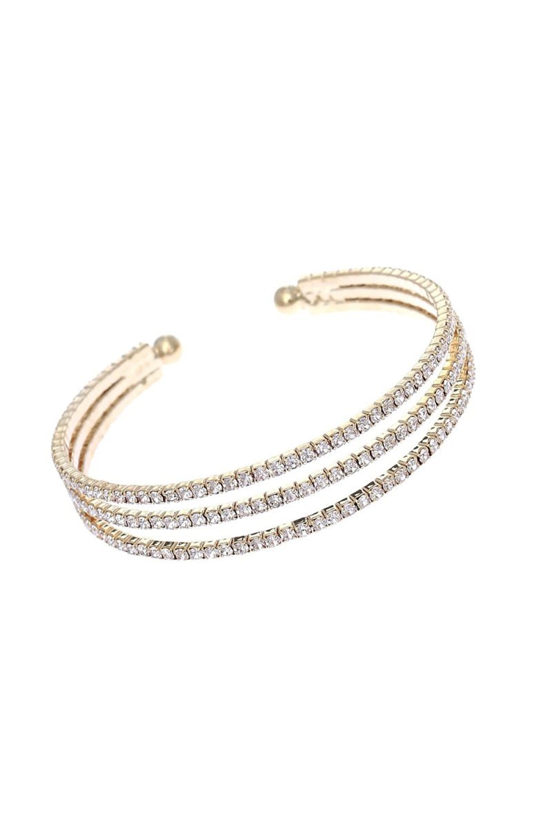 Silver Three Row Rhinestone Open Bracelets - BOLODOO