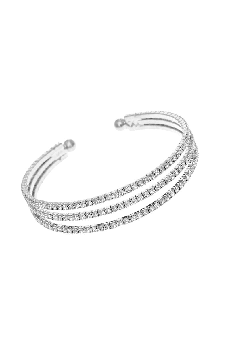 Silver Three Row Rhinestone Open Bracelets - BOLODOO