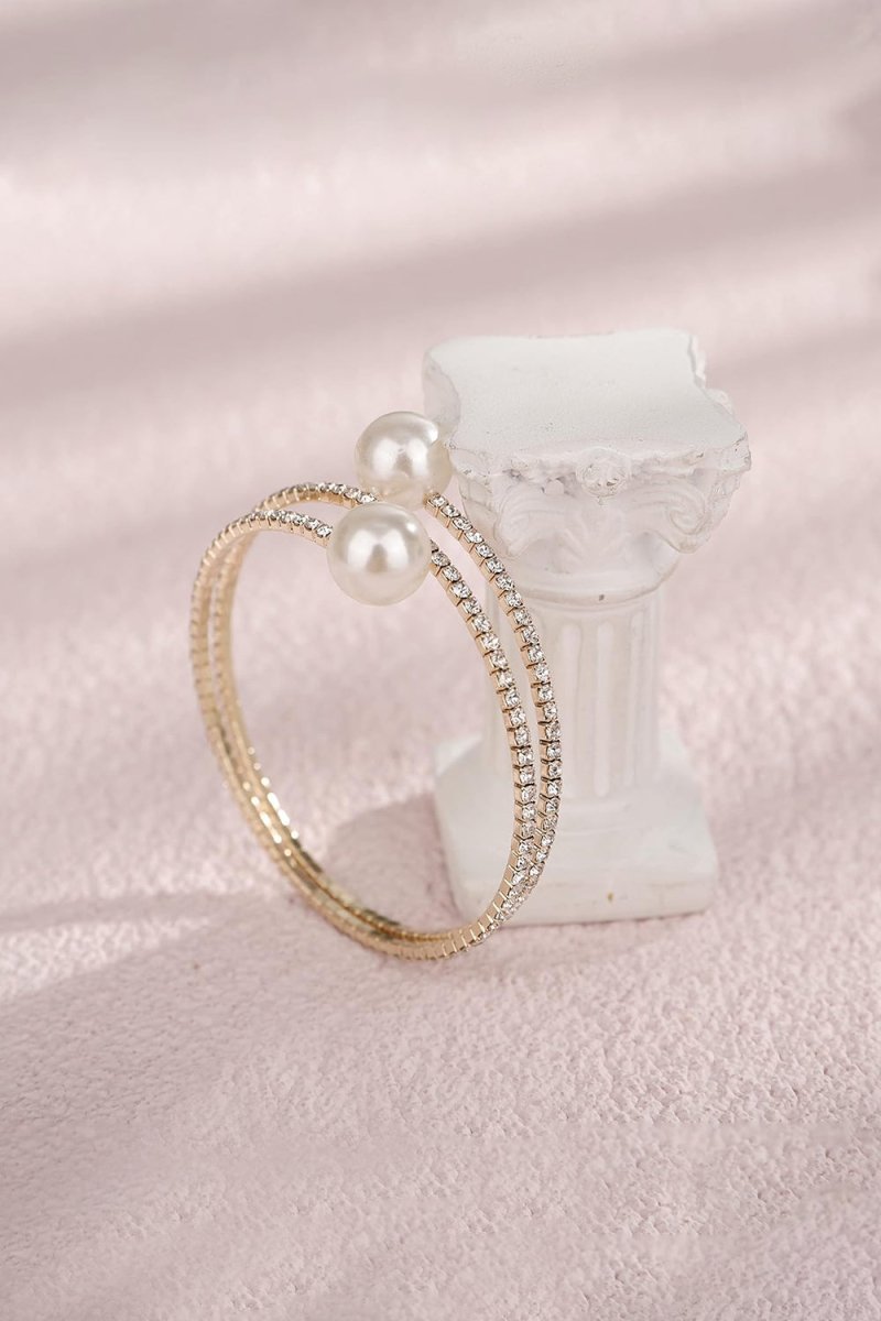 Pearl Rhinestone Layered Wrap Cuff Bracelets - BOLODOO
