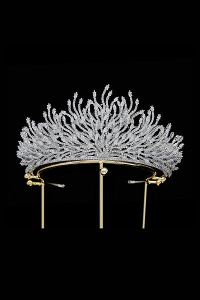 Silver Feather Shaped Zirconia Crown