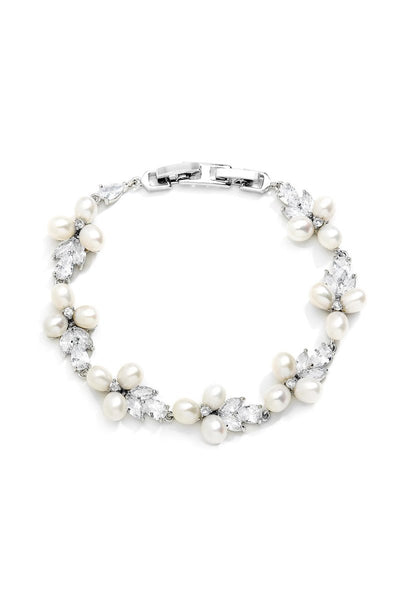 Silver Freshwater Pearl Bridal Bracelet - BOLODOO