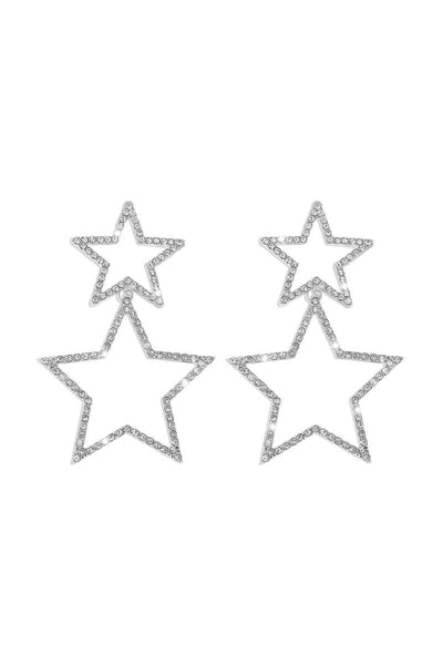 Silver Hollow Star Rhinestone Dangle Earrings