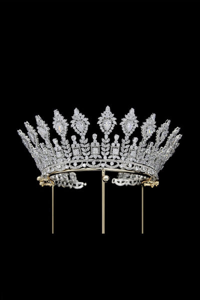 Silver Large 5A Cubic Zirconia Round Tiara - BOLODOO