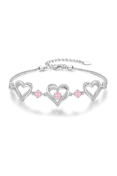 Silver Love Heart Link Birthstone Bracelets - BOLODOO