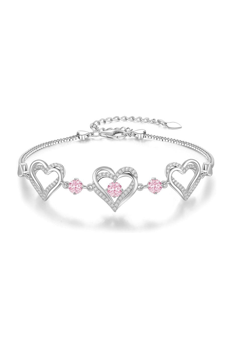 Silver Love Heart Link Birthstone Bracelets - BOLODOO