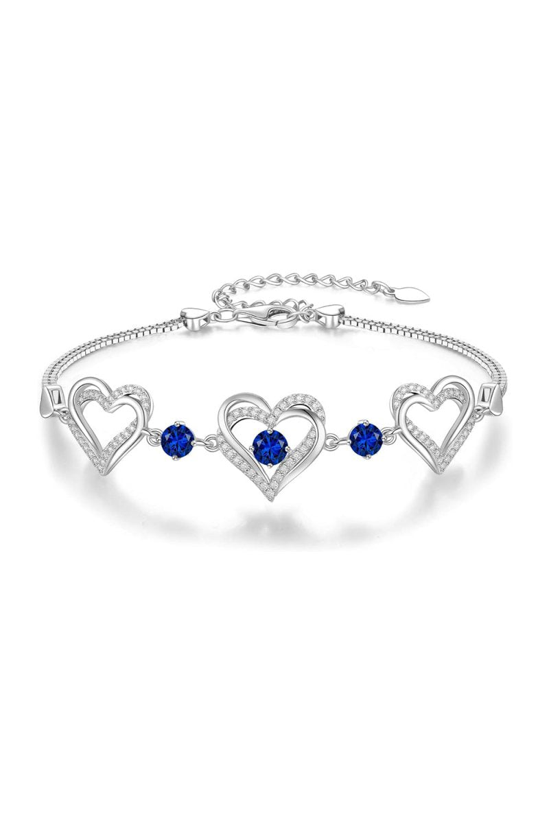 Silver Love Heart Link Birthstone Bracelets - BOLODOO