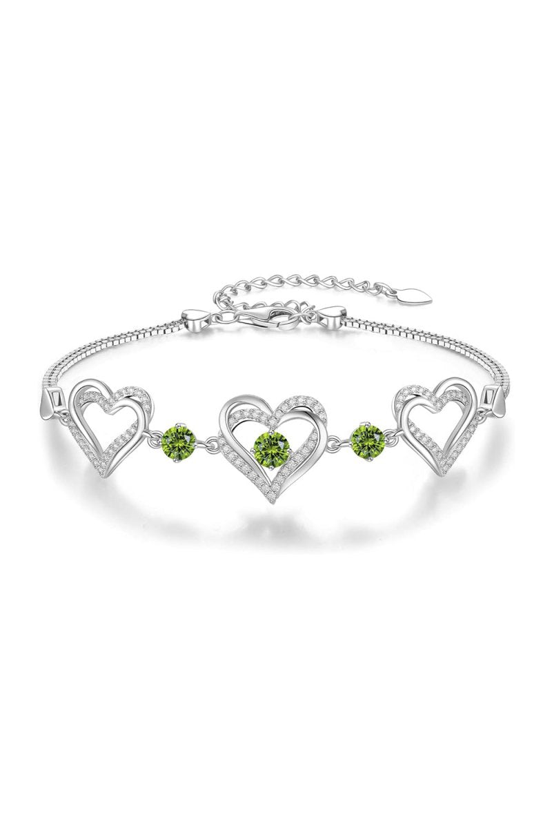 Silver Love Heart Link Birthstone Bracelets - BOLODOO