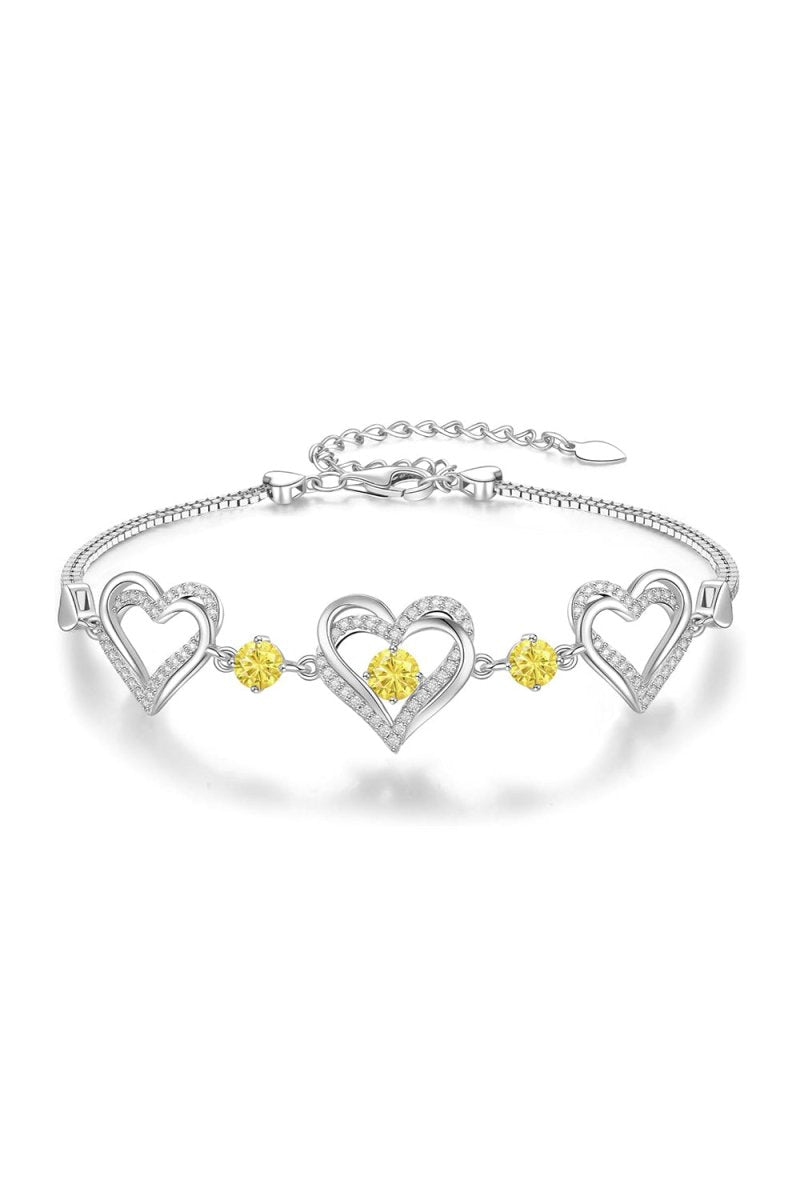 Silver Love Heart Link Birthstone Bracelets - BOLODOO