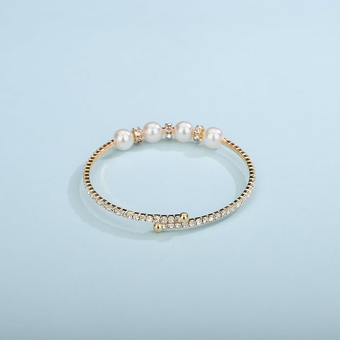 Gold Open Pearl Rhinestone Bracelets