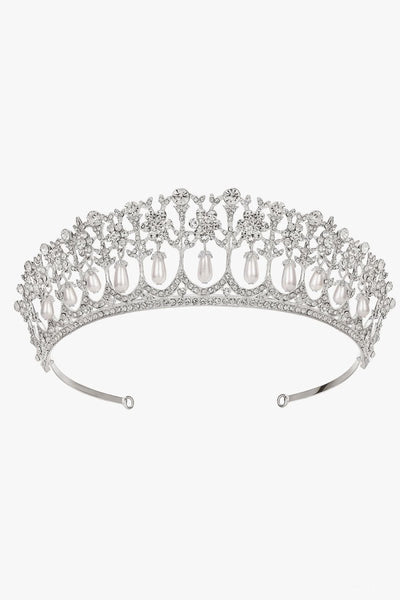 Silver Pearl Crystal Rhinestone Tiara - BOLODOO