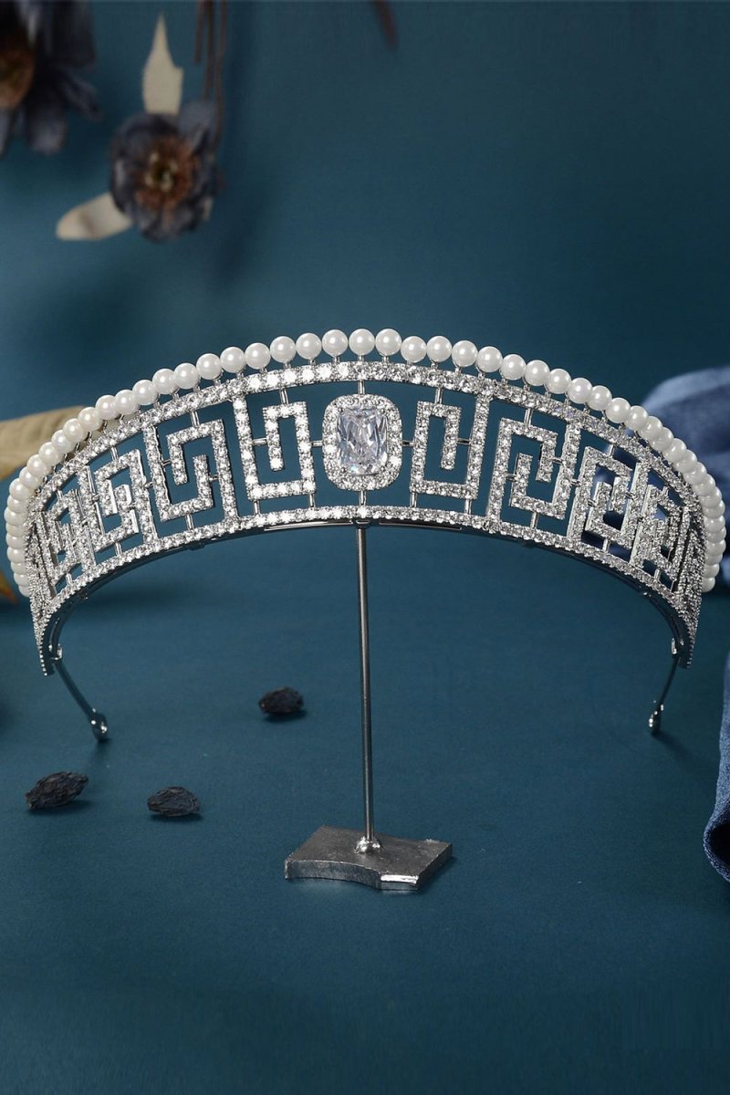 Silver Pearl Rhinestone Tiara - BOLODOO