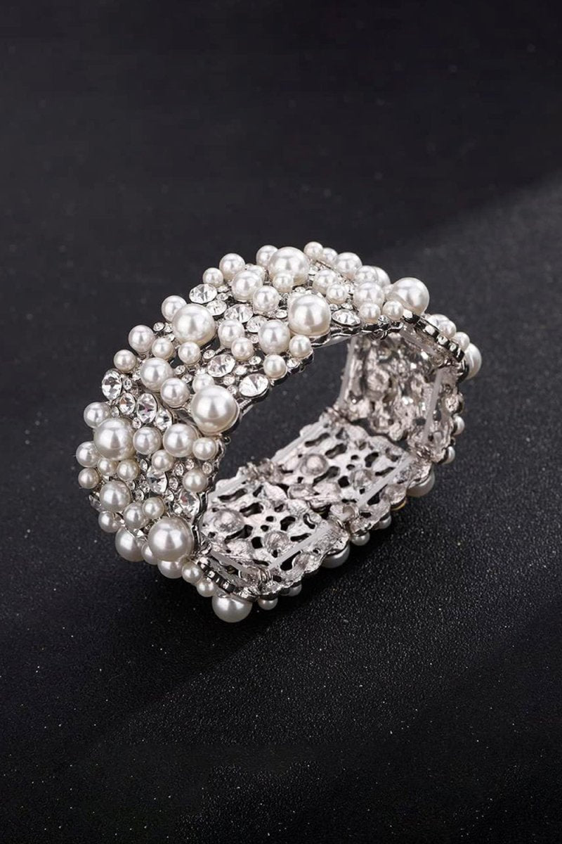 Silver Pearl Stretch Bracelets with Rhinestone - BOLODOO