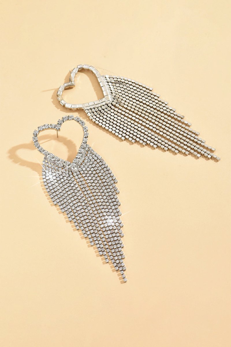 Silver Rhinestone Tassel Earrings Sparkly - BOLODOO