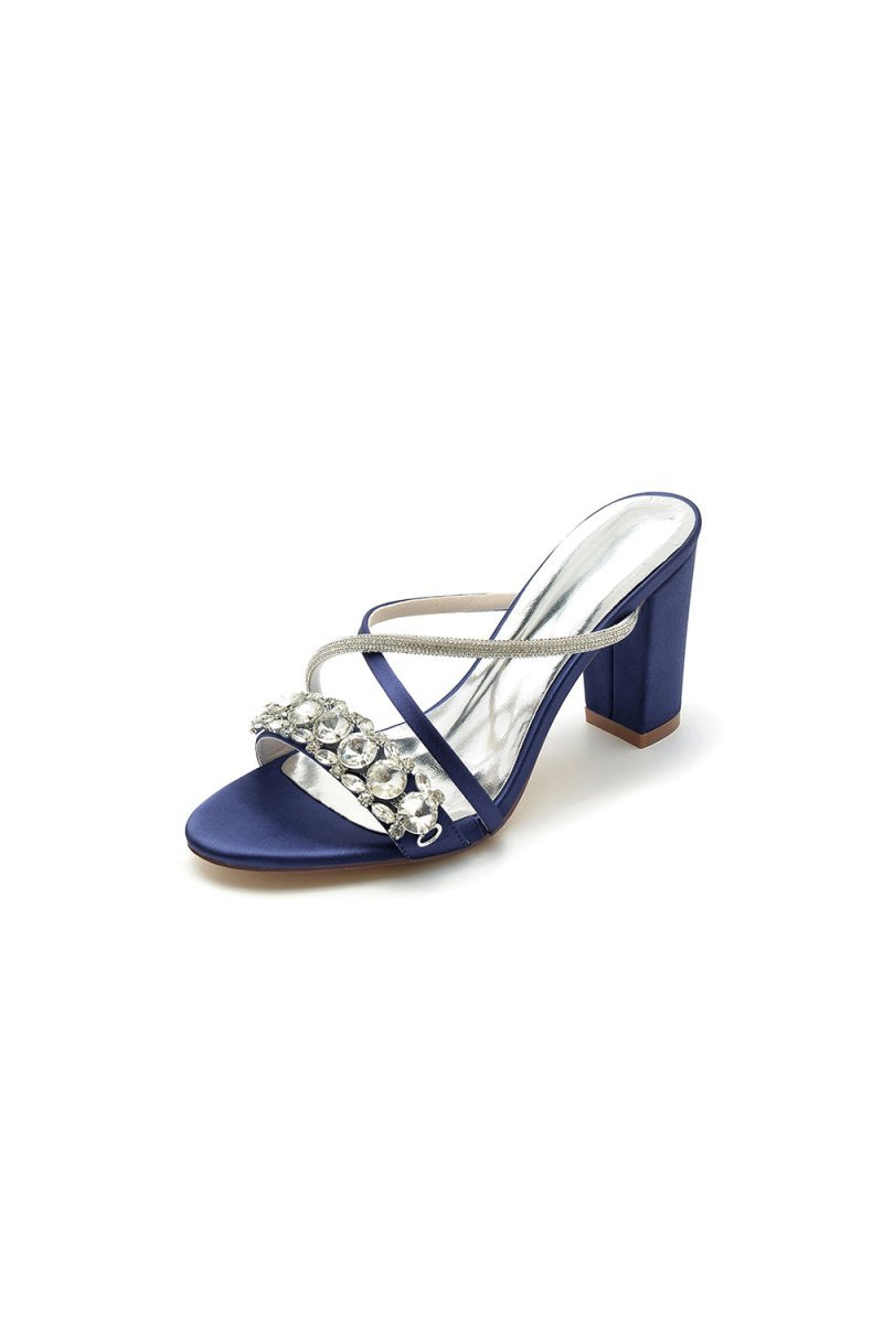 Silver Satin High Heels with Crystal and Metal Embellishments - BOLODOO