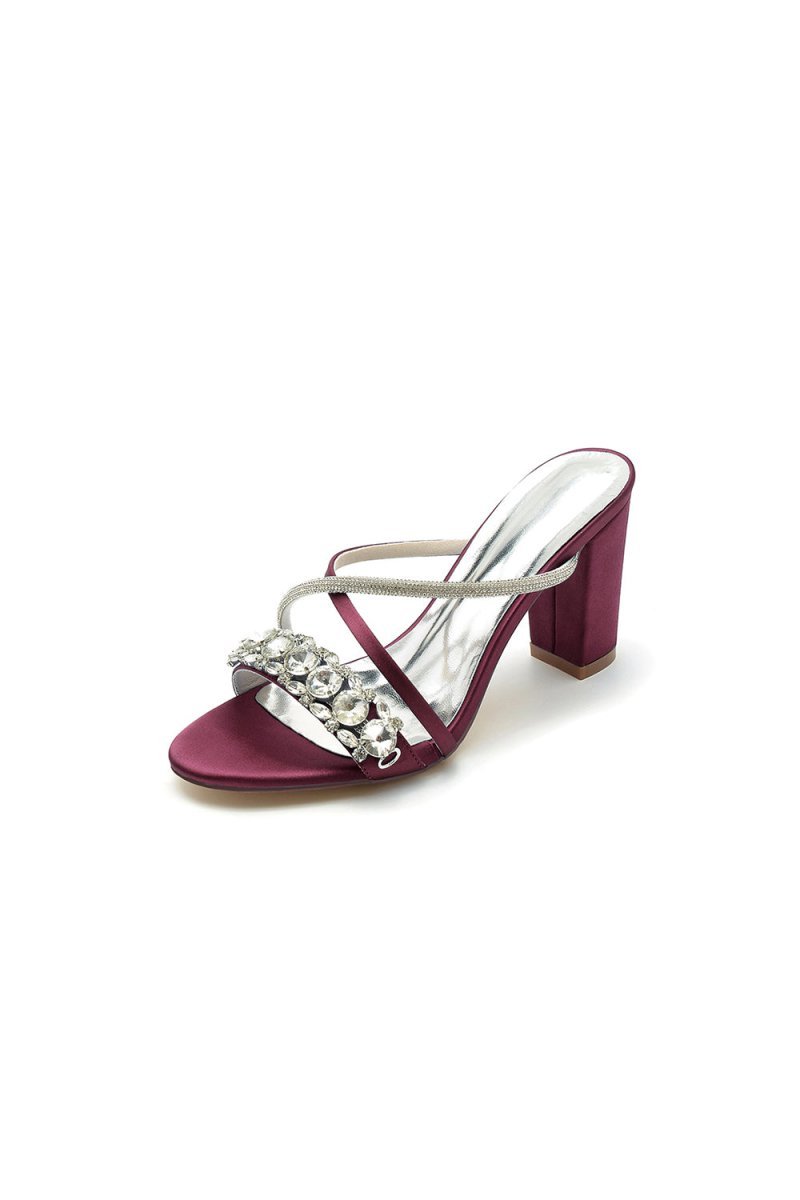 Silver Satin High Heels with Crystal and Metal Embellishments - BOLODOO