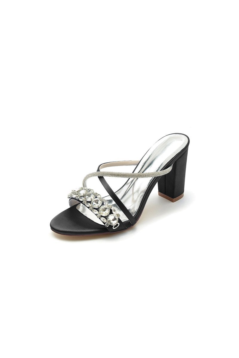 Silver Satin High Heels with Crystal and Metal Embellishments - BOLODOO