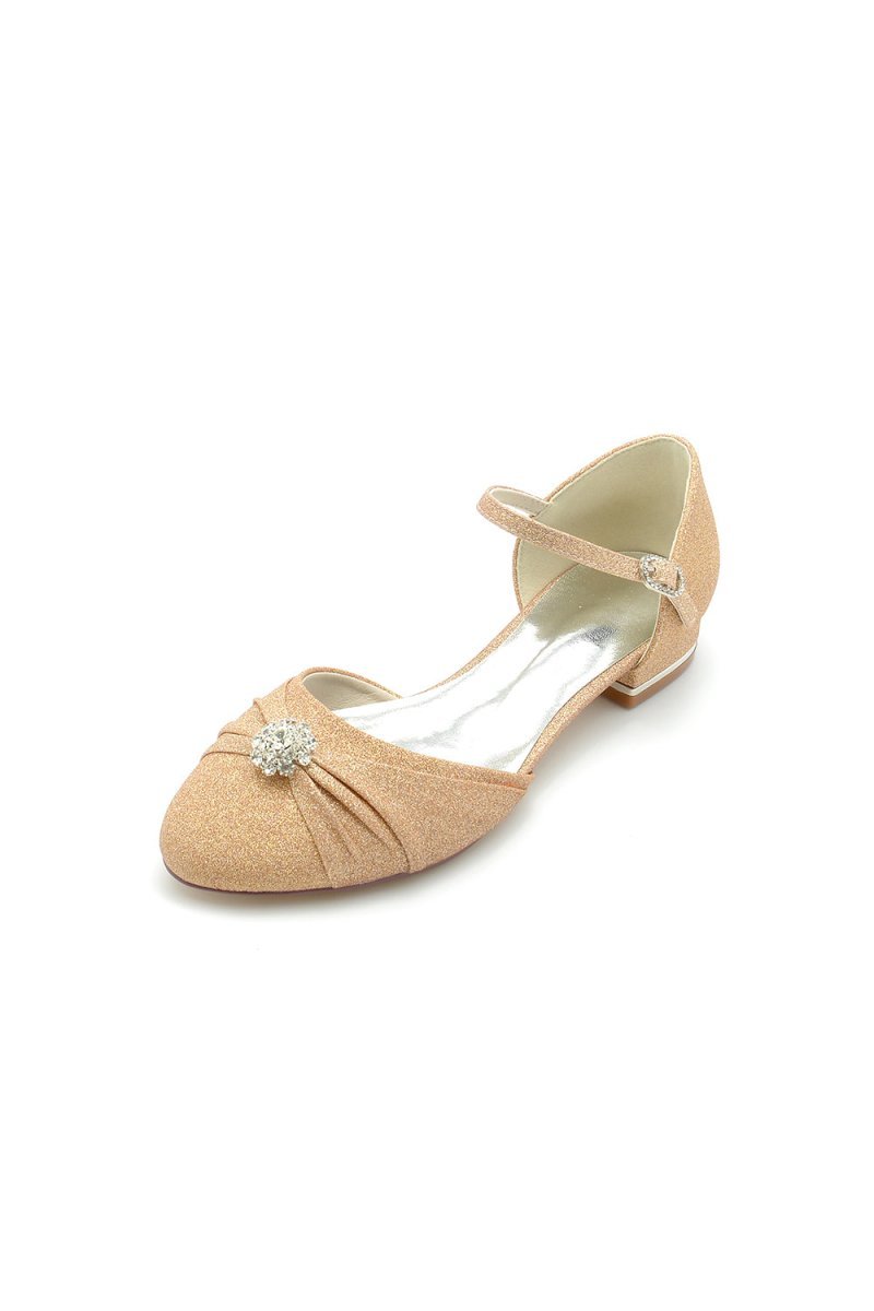 Gold Wedding Shoes with Rhinestone - BOLODOO