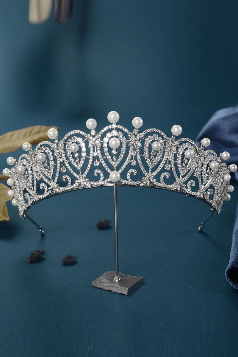 Silver Zircon Pearl Tiara - BOLODOO