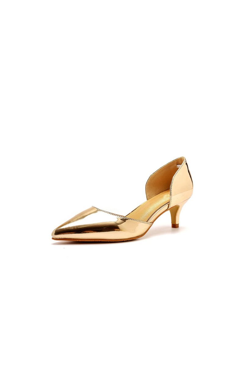 Simple Elegant Mid Cutout Two - Piece Slip on Pointed Toe Kitten Heels - BOLODOO