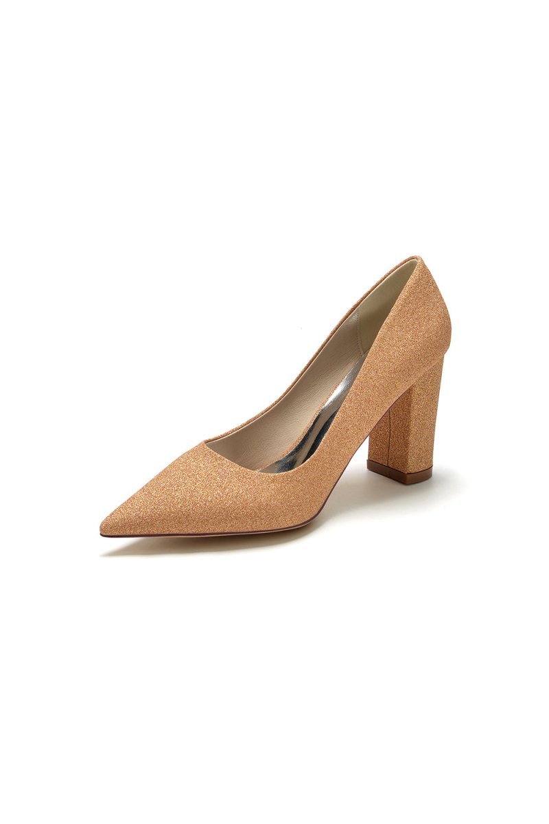 Simple Glitter Pointed Toe Slip - on Wedding Shoes - BOLODOO