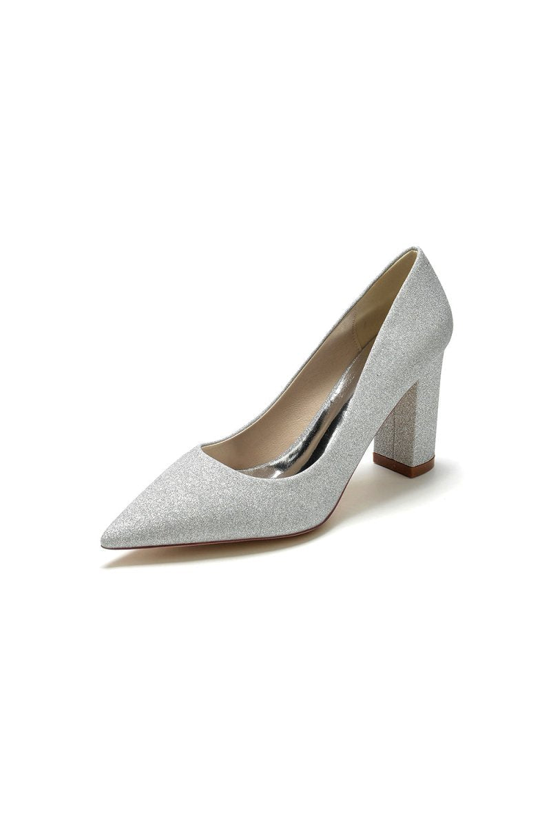 Simple Glitter Pointed Toe Slip - on Wedding Shoes - BOLODOO