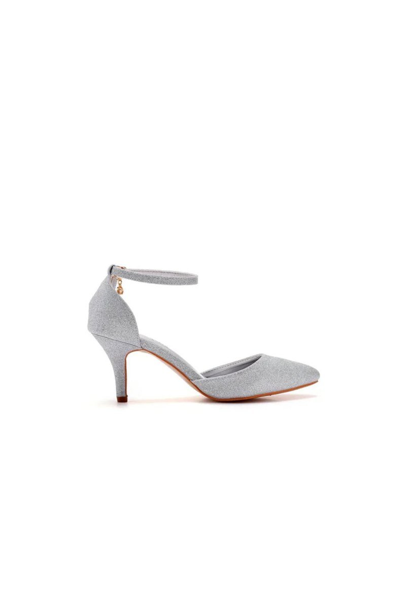 Simple Glitter Pointed Toe Stiletto Ankle - strap High Heels - BOLODOO
