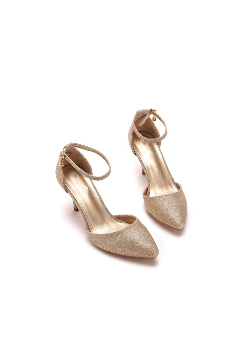 Simple Glitter Pointed Toe Stiletto Ankle-strap High Heels