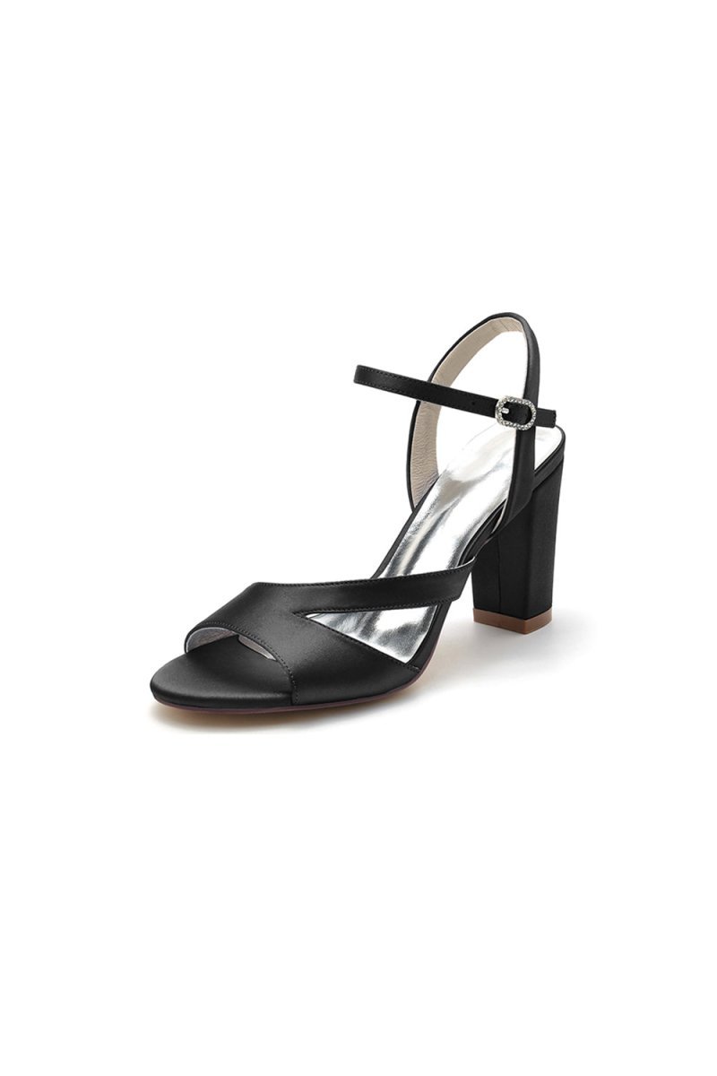 Simple Open Toe Block Heels with Ankle Strap - BOLODOO