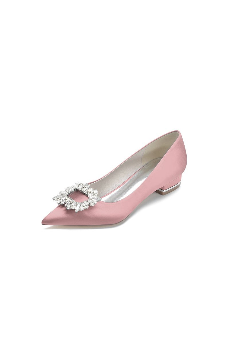 Simple Pointed Toe Satin Kitten Heels With Beading - BOLODOO