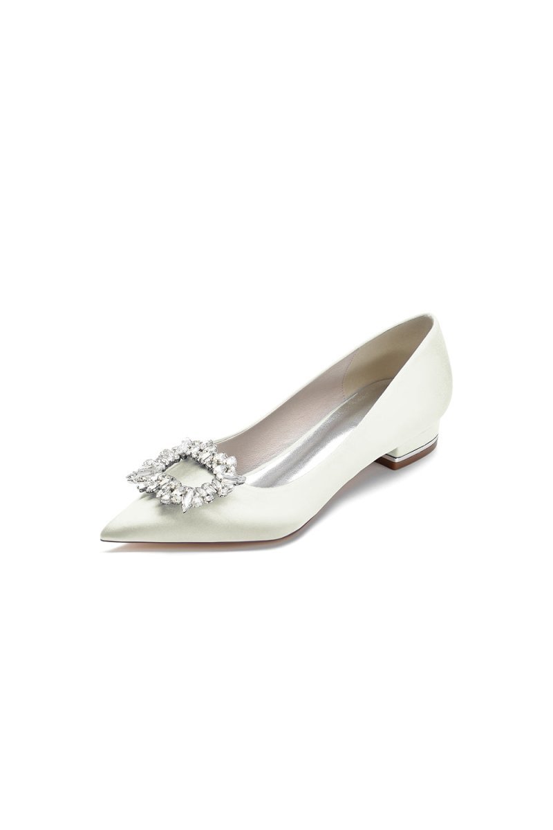 Simple Pointed Toe Satin Kitten Heels With Beading - BOLODOO