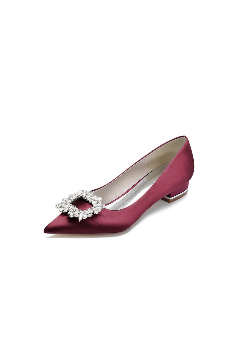 Simple Pointed Toe Satin Kitten Heels With Beading - BOLODOO