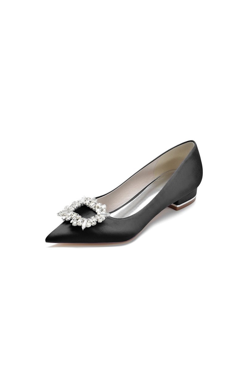 Simple Pointed Toe Satin Kitten Heels With Beading - BOLODOO