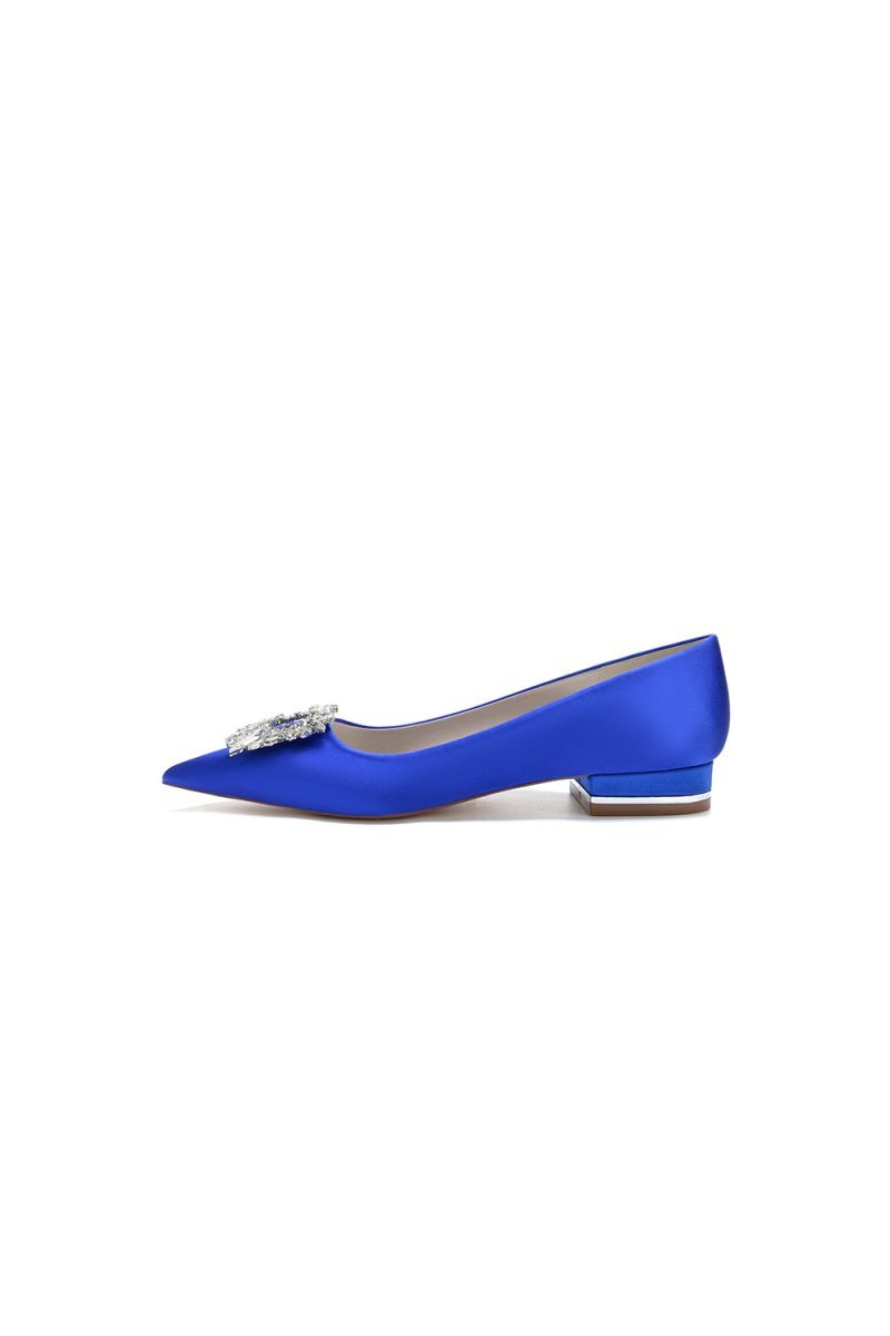 Simple Pointed Toe Satin Kitten Heels With Beading