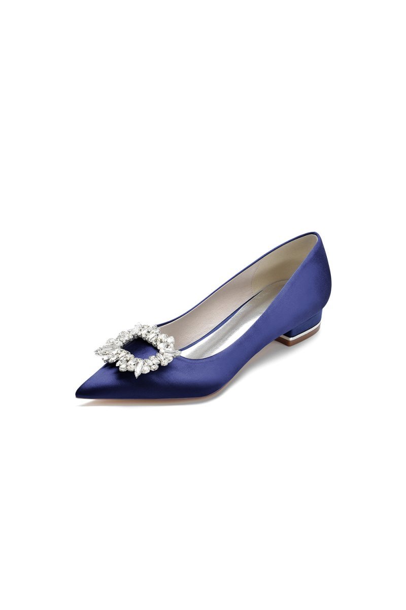 Simple Pointed Toe Satin Kitten Heels With Beading - BOLODOO