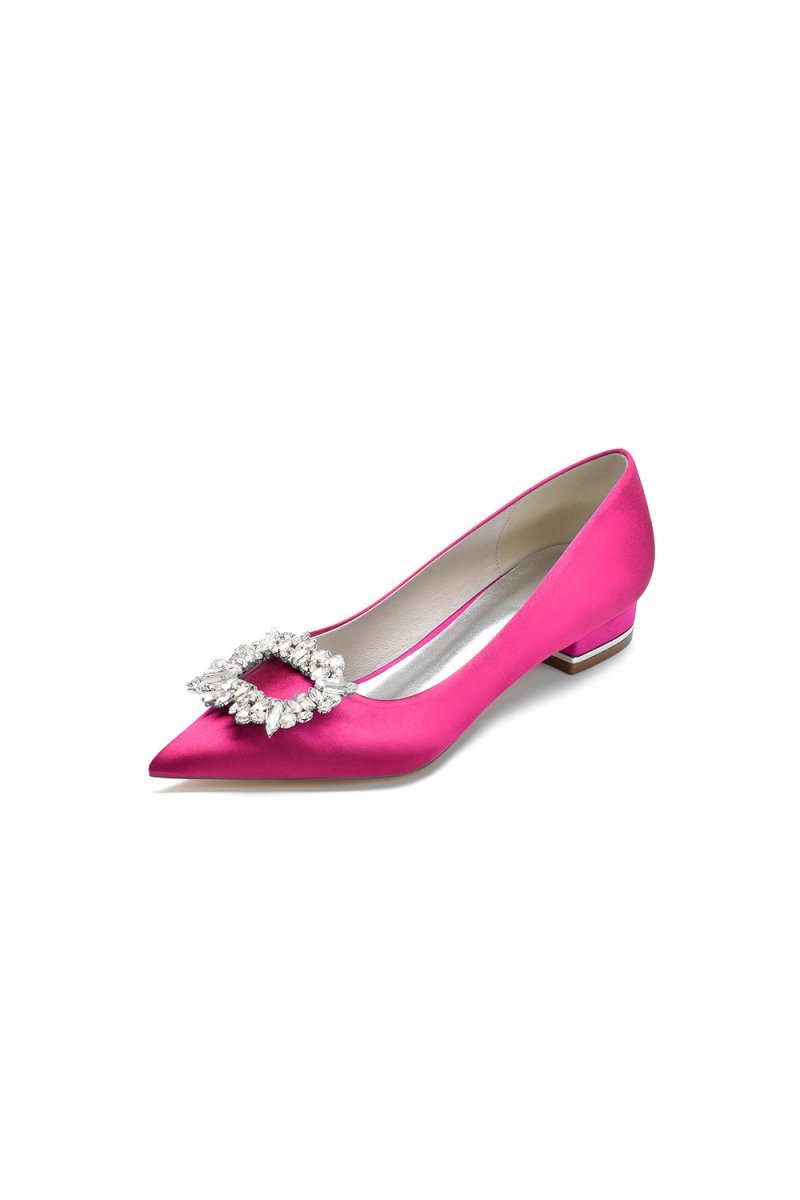 Simple Pointed Toe Satin Kitten Heels With Beading - BOLODOO