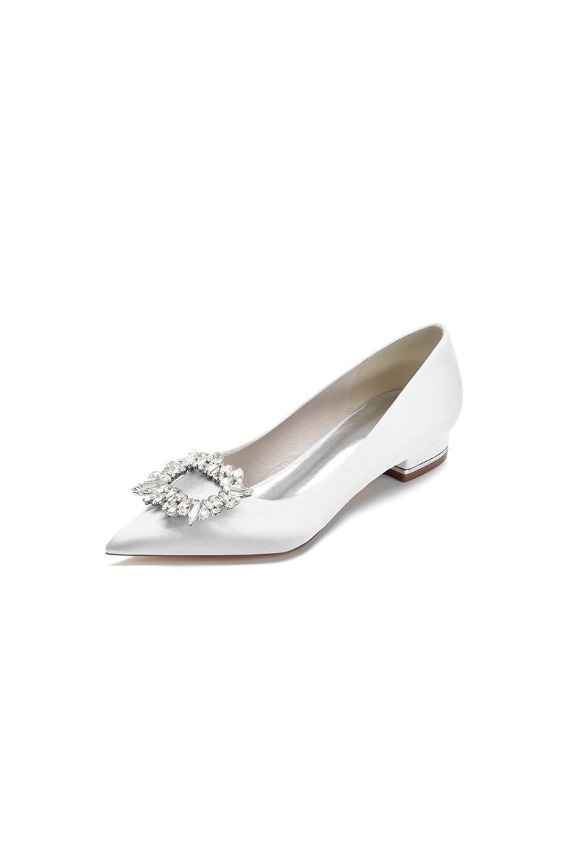Simple Pointed Toe Satin Kitten Heels With Beading - BOLODOO