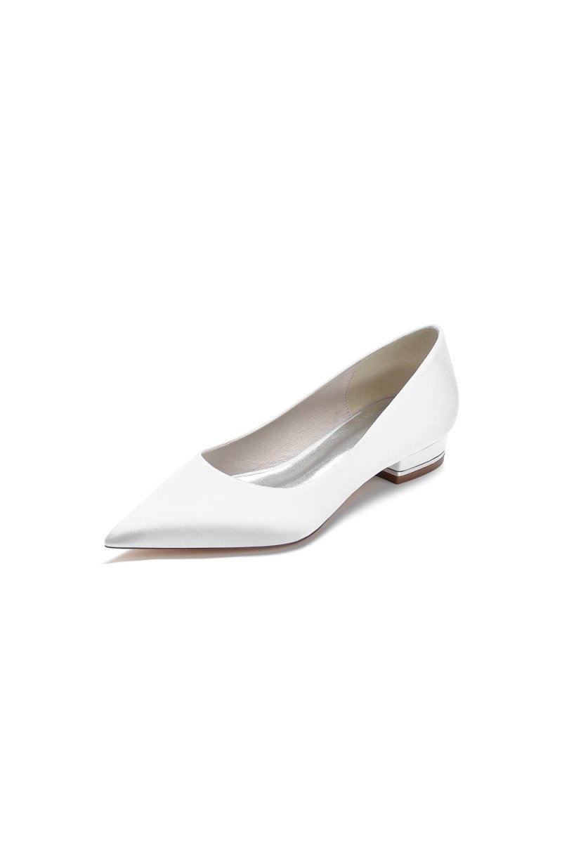 Simple Pointed Toe Satin Low Heels - BOLODOO