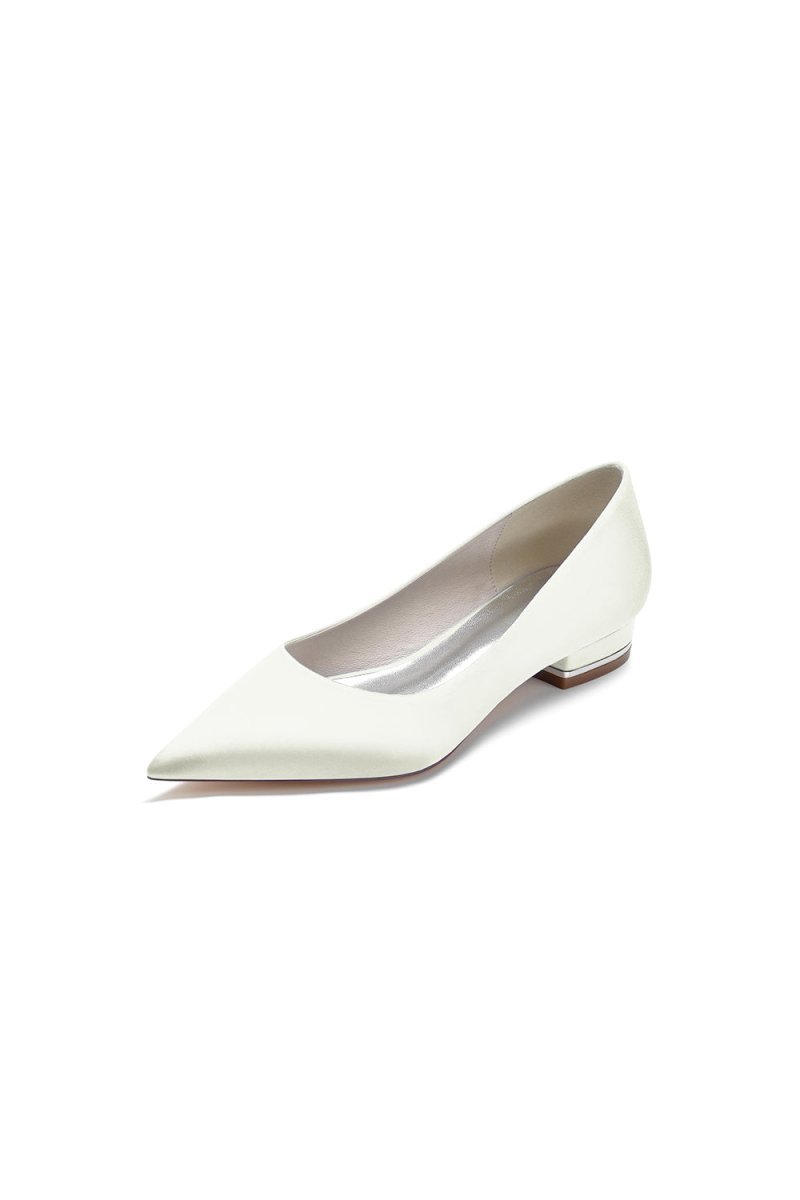 Simple Pointed Toe Satin Low Heels - BOLODOO