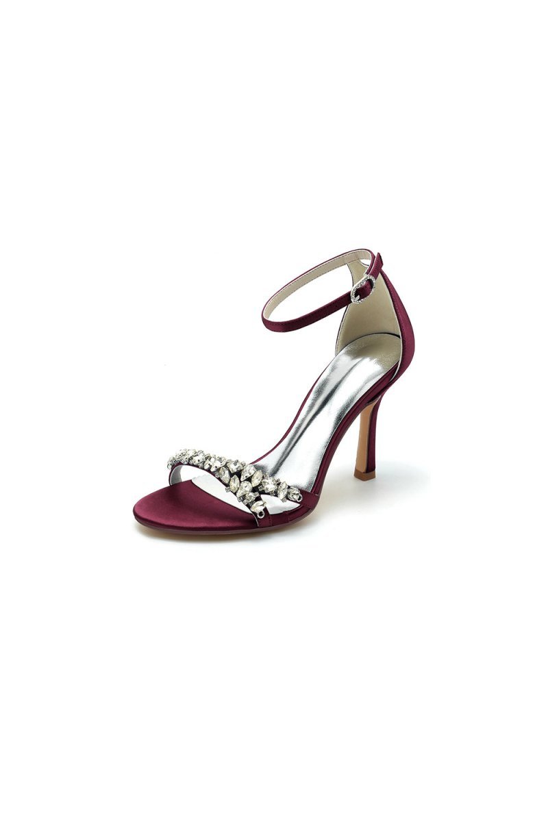 Simple Round Toe Rhinestone Stiletto Heels - BOLODOO