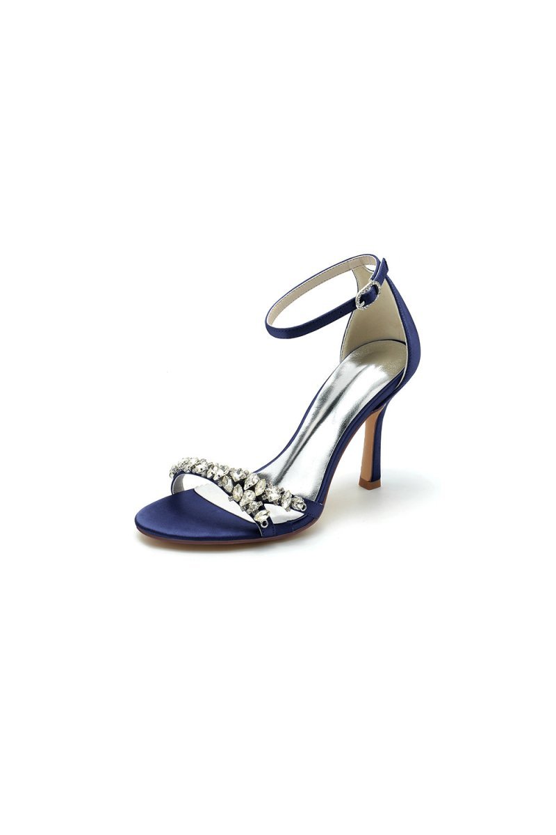 Simple Round Toe Rhinestone Stiletto Heels - BOLODOO