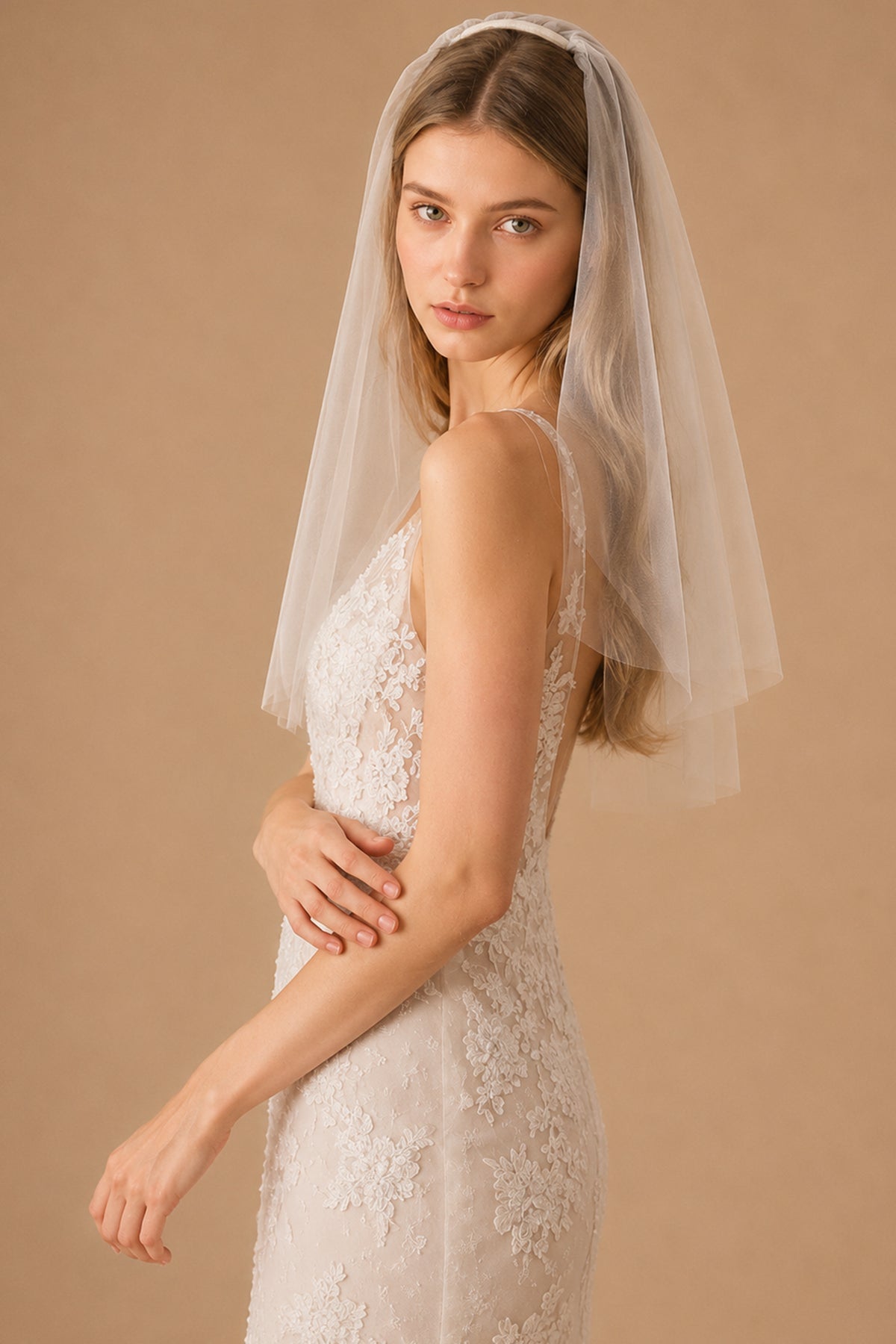 Simple Short Wedding Veils Blusher Veil in White - BOLODOO Wedding Veils