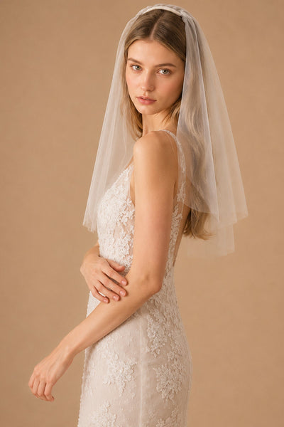 Simple Short Wedding Veils Blusher Veil in White - BOLODOO Wedding Veils