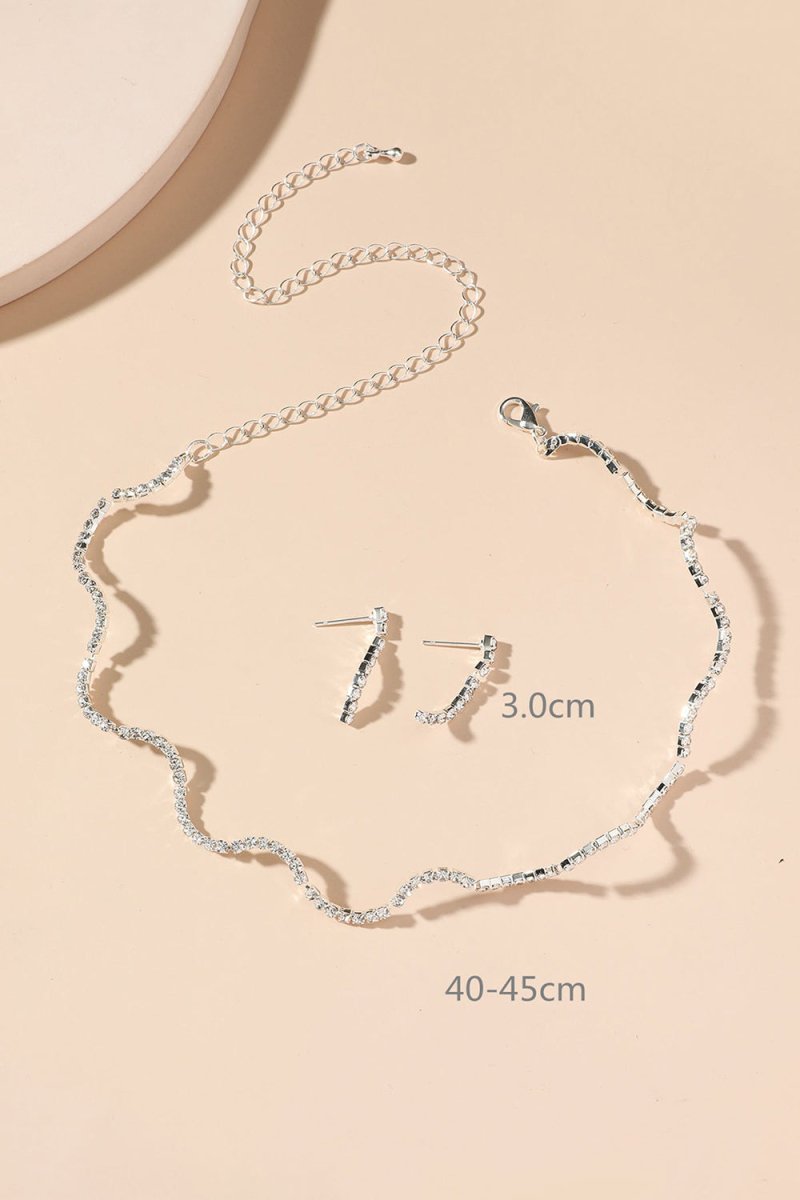 Simple Thin Rhinestone Necklace And Earrings Set