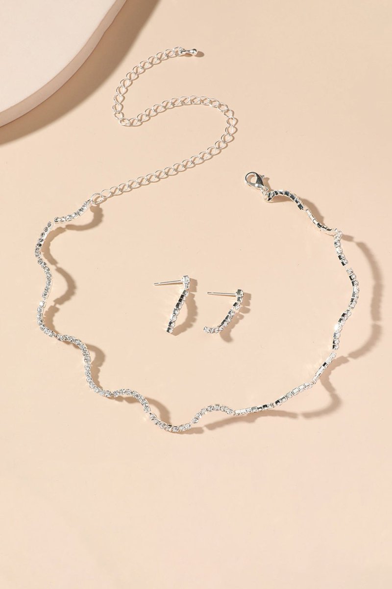 Simple Thin Rhinestone Necklace And Earrings Set - BOLODOO